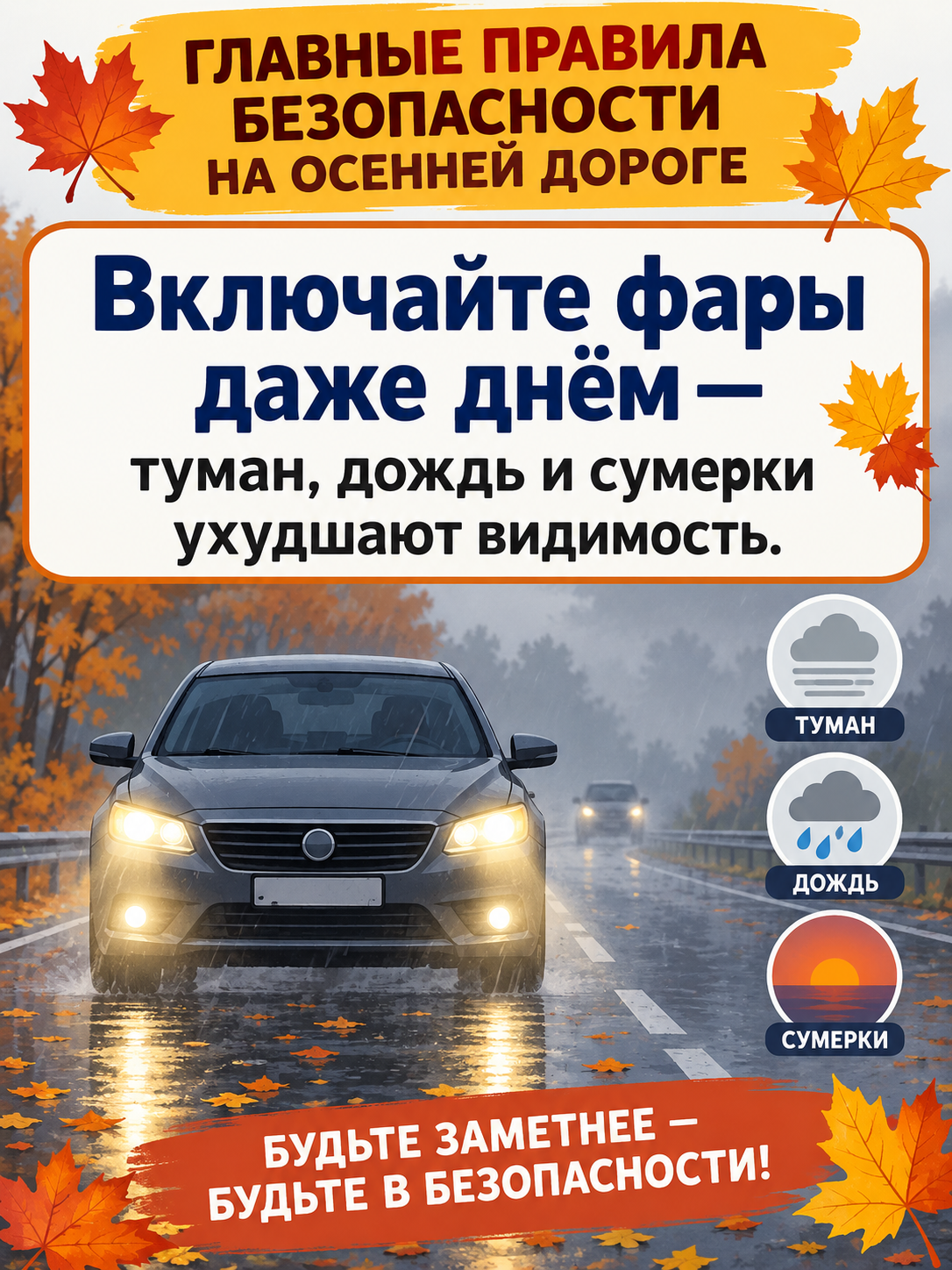 Главные правила безопасности на осенней дороге