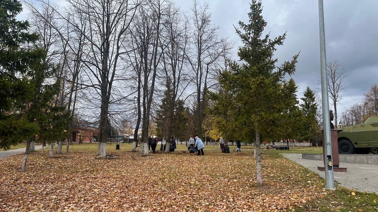Лаишевский парк Победы очистили от мусора и опавших листьев