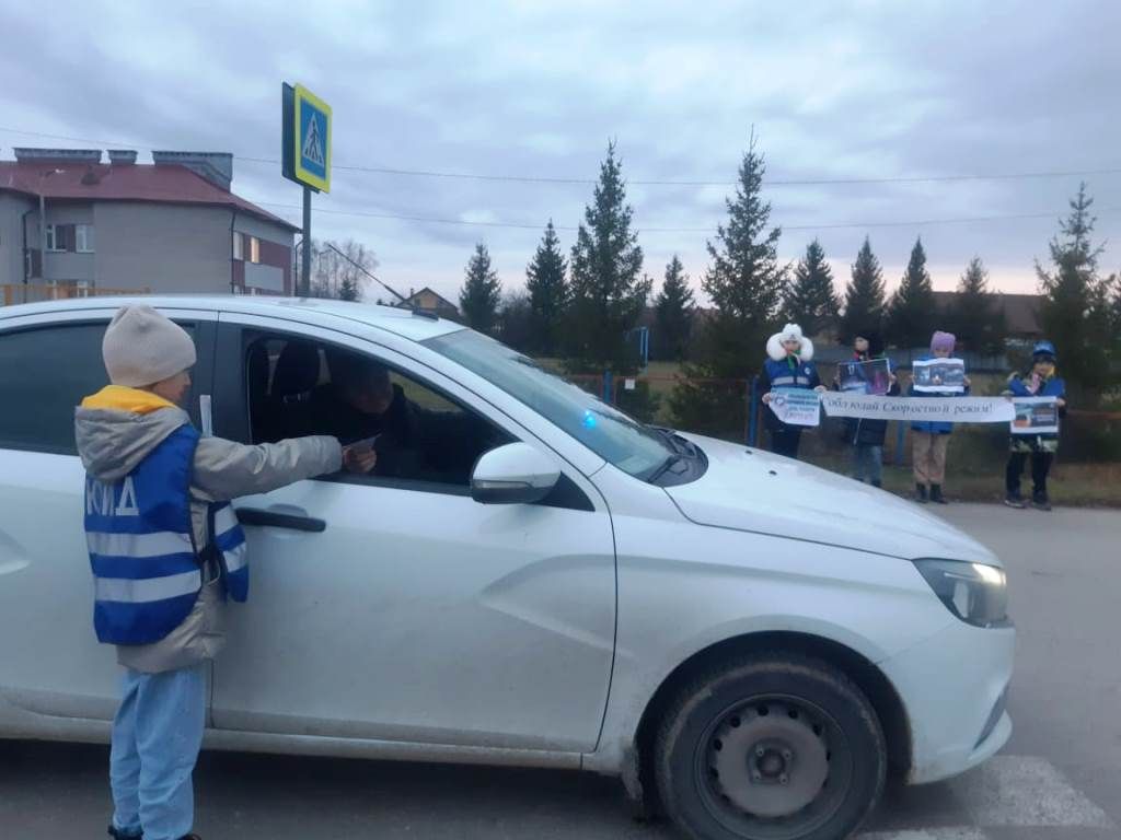 В рамках Дня памяти жертв ДТП юидовцы Пелевской школы вручали водителям «Птицу счастья»