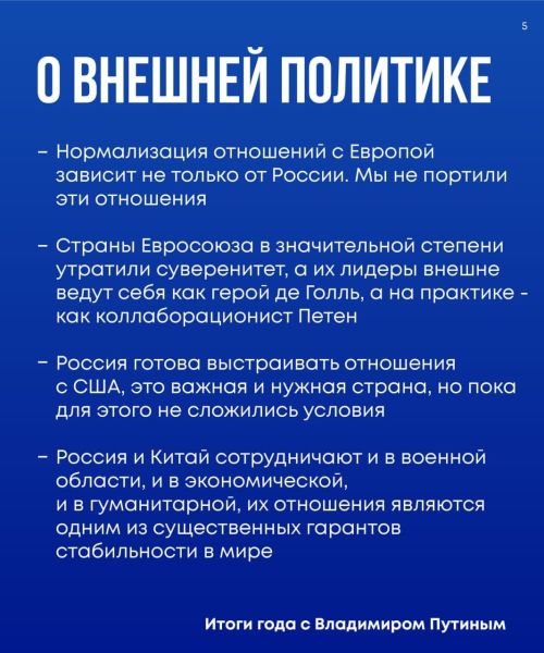 Итоги года от Владимира Путина: главные заявления