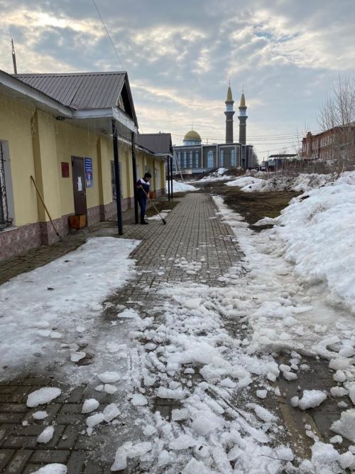 В Лаишеве люди массово вышли на очистку территорий вокруг своих организаций от снега