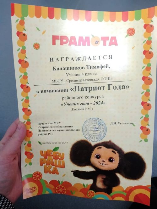 «Патриотом Года» стал ученик Среднедевятовской школы