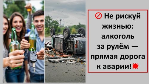 Не рискуй жизнью: алкоголь  за рулём — прямая дорога  к аварии