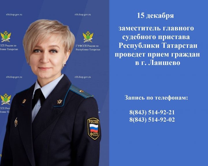Заместитель главного судебного пристава Татарстана проведет прием жителей Лаишевского  района