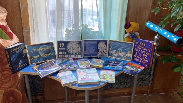 В Центральной детской библиотеке Лаишева оформлена книжная выставка, посвящённая Дню космонавтики