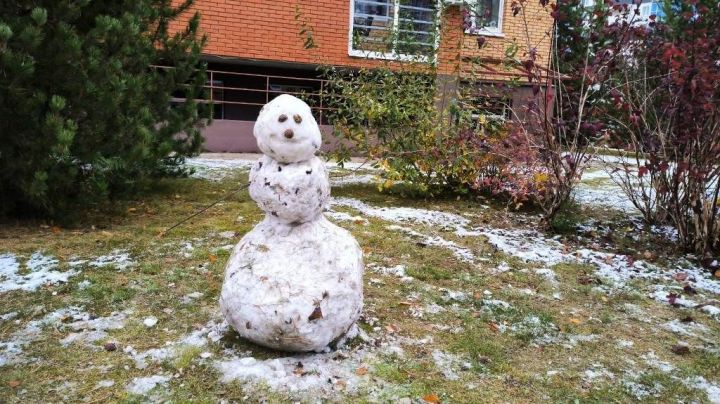 Из первого снега лепим первый снеговик
