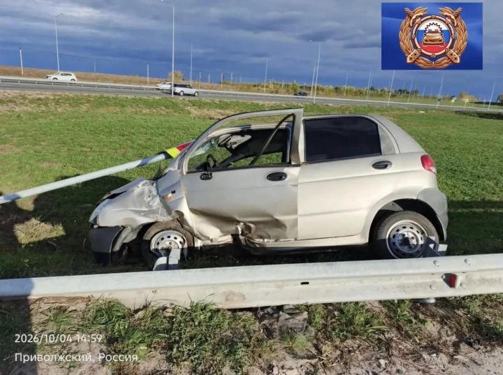 В ДТП с дорожным знаком в Лаишевском районе пострадал водитель Daewoo Matiz