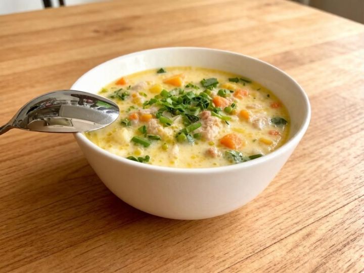 🍲 Лёгкий сырный супчик с курицей и горошком