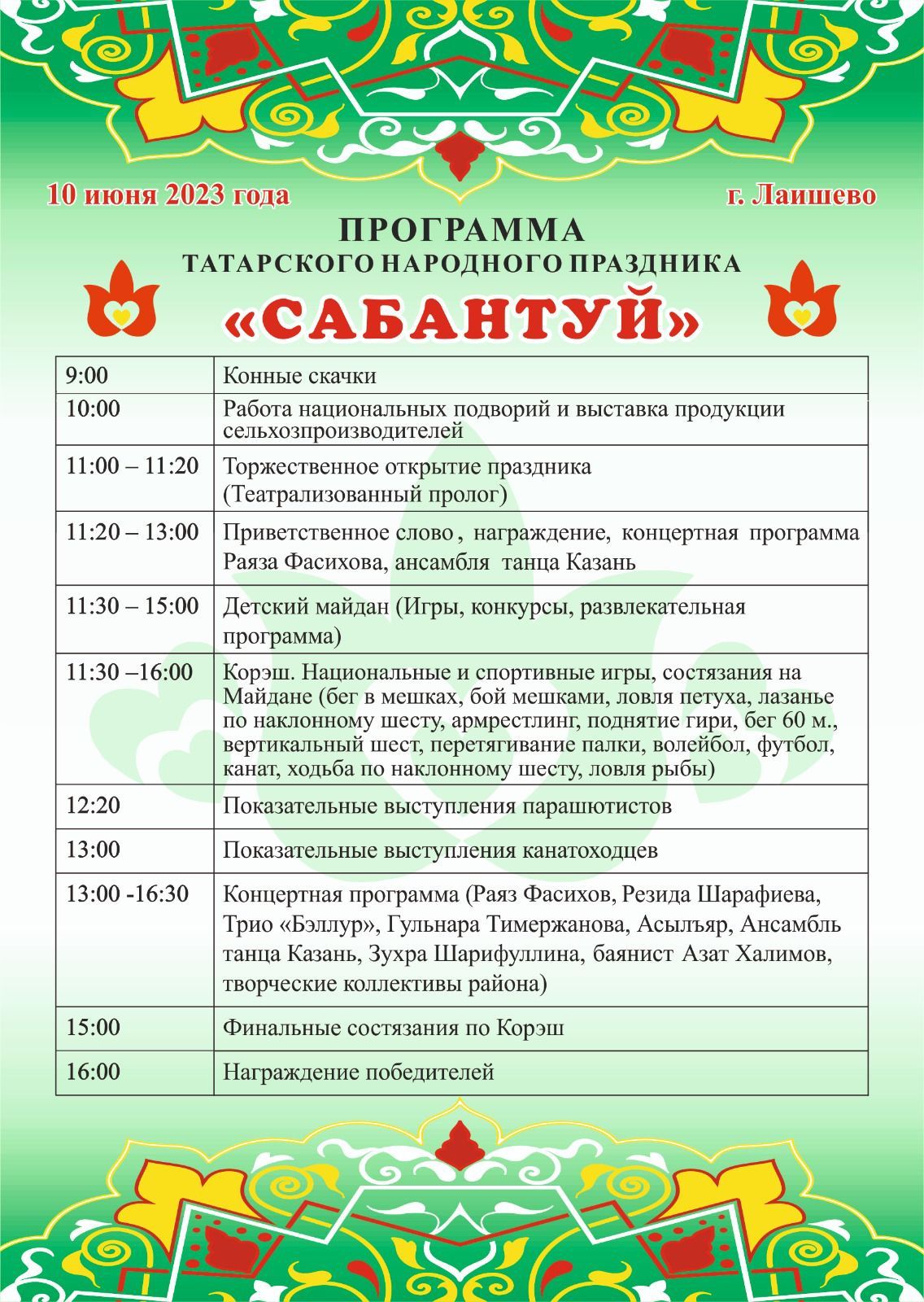 Программа Сабантуя в Лаишево