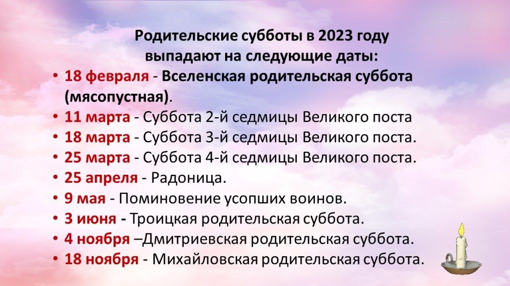 В какие дни православные отмечают родительские субботы в 2023 году