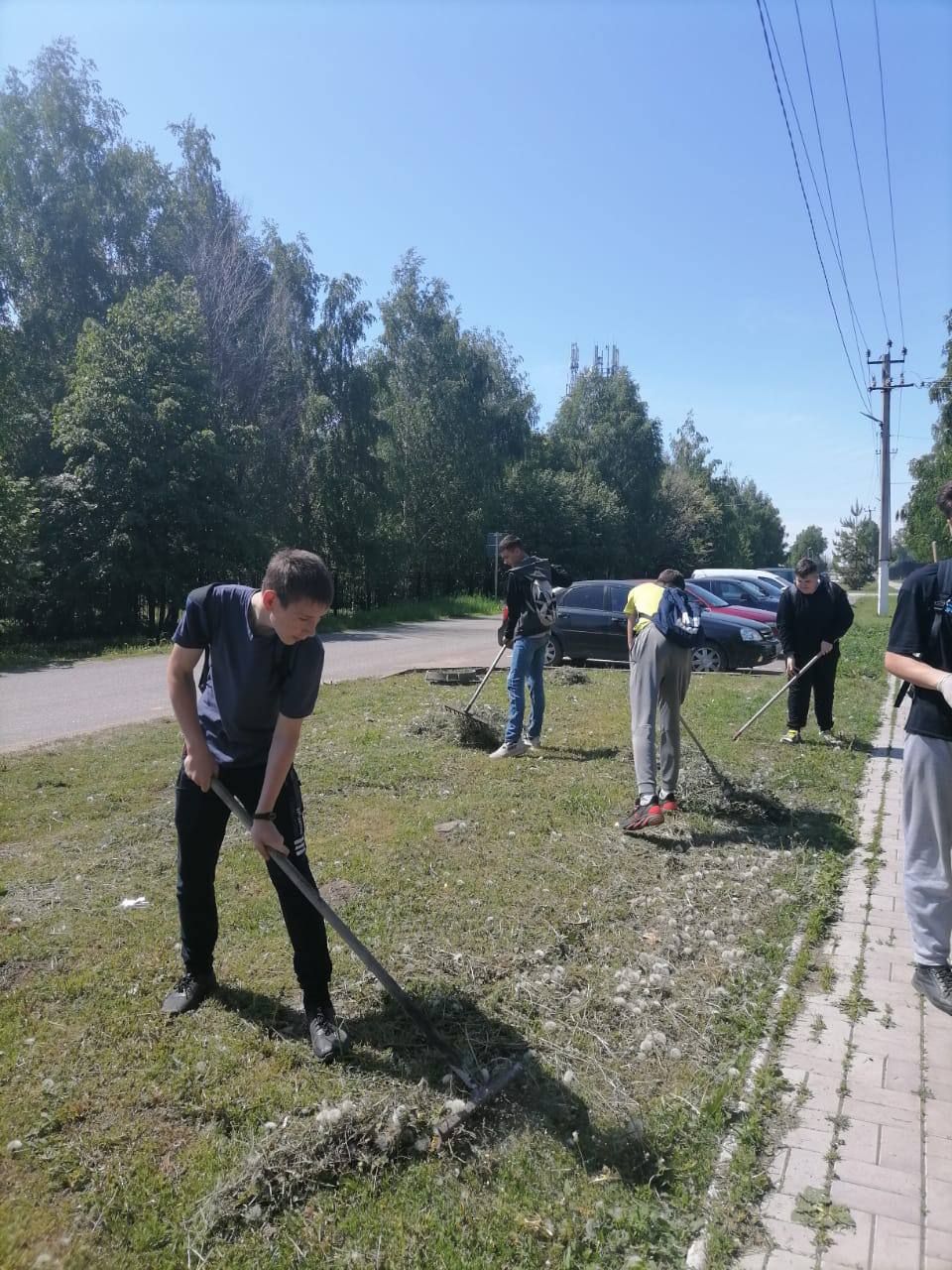 Прилегающую территорию гимназии № 1 в городе Лаишево убирали школьники