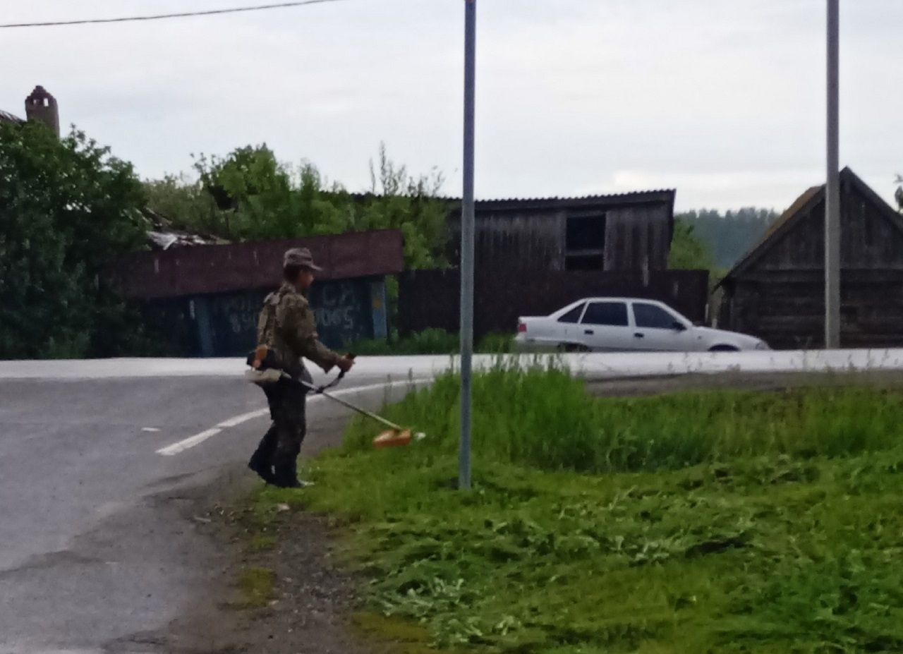 В Лаишевском районе скашивают траву вдоль дорог