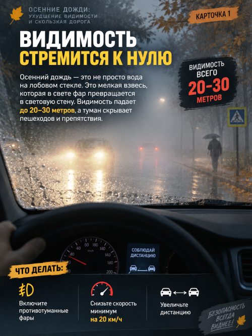 Водителей предупредили об опасности осенних дождей