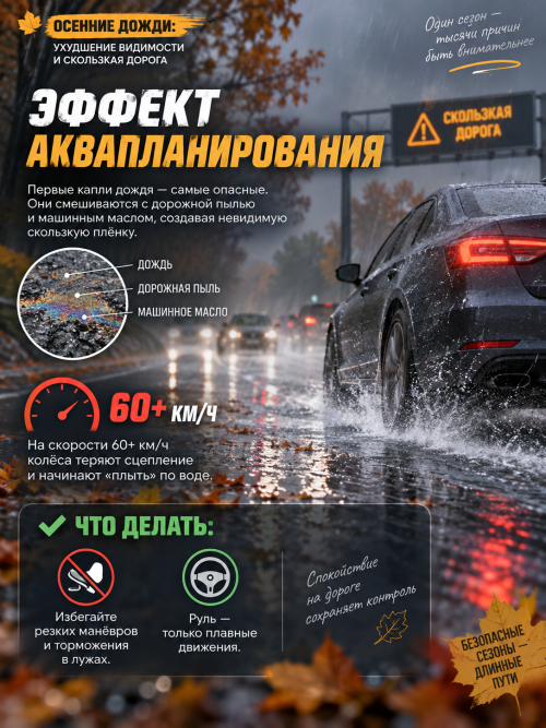 Водителей предупредили об опасности осенних дождей