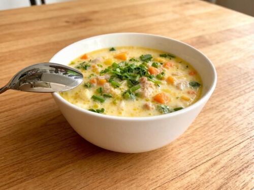 🍲 Лёгкий сырный супчик с курицей и горошком